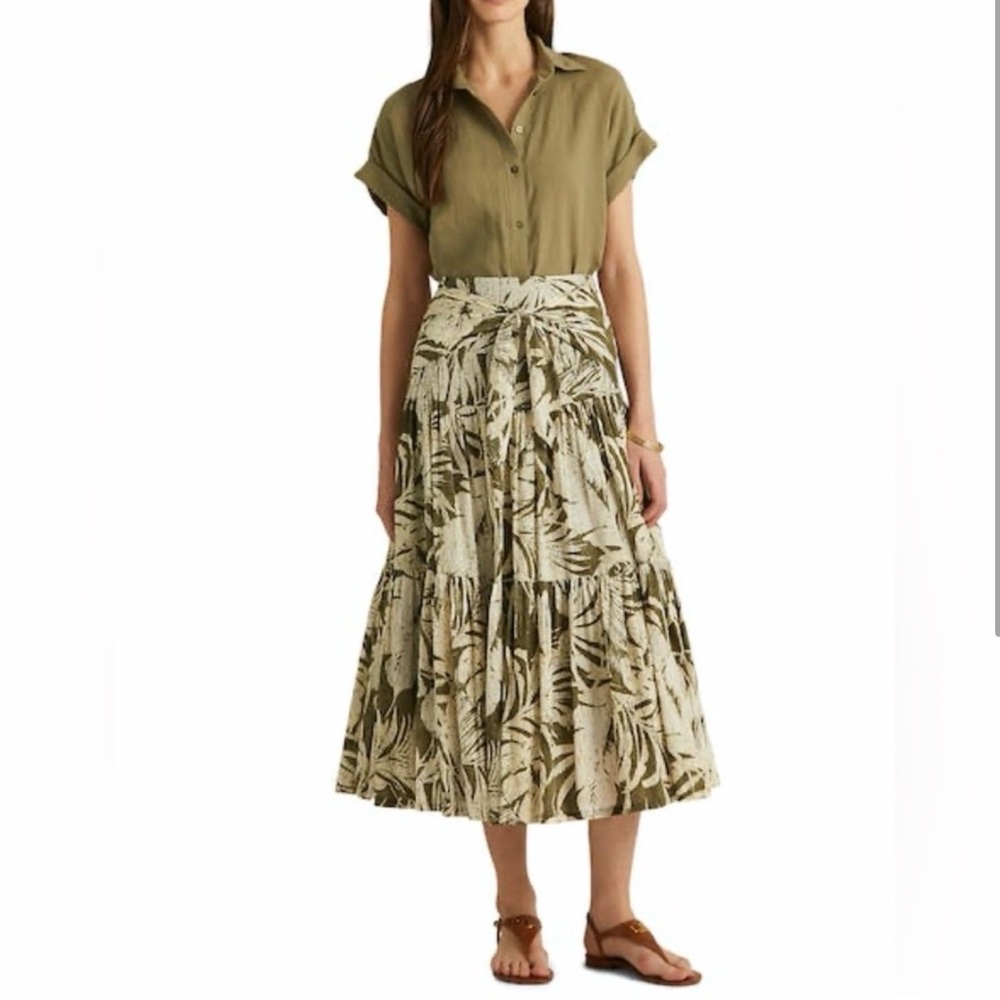 Lauren black label tropical cotton midi skirt  size 4